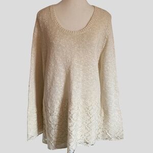 Style & Co.Woman Ivory Lace Hem Metallic Thread Cotton Blend Party Sweater-Sz-2X